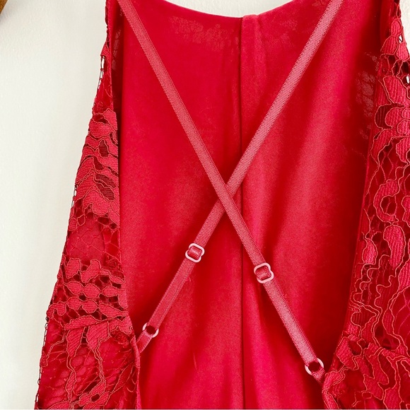 For Love and Lemons X Revolve Maui Waui Red Lace Asymmetrical Dress Size Small - Picture 8 of 12